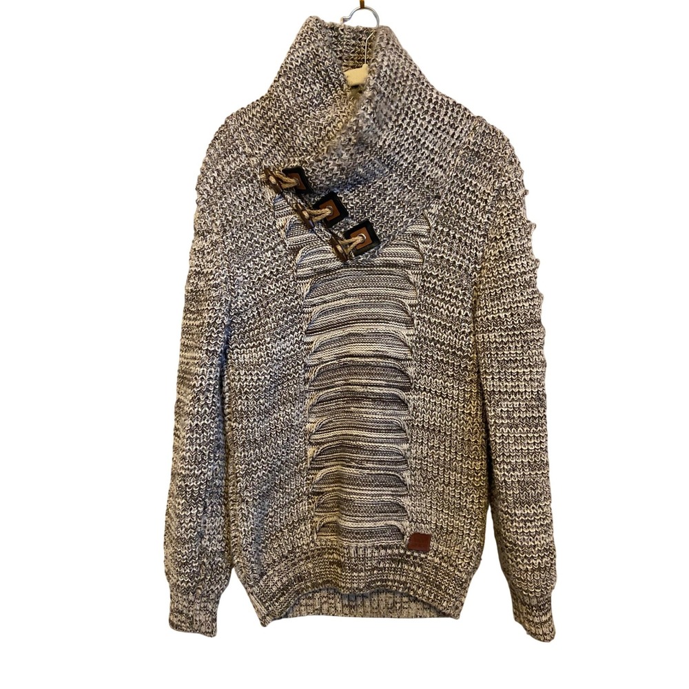 LEIF NELSON Men's Chunky Knit Sweater Toggle Detail Size‎ Large